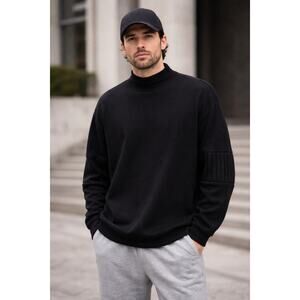 Nautica Competition Unisex Black Mock Wool Elbow Patch Size Large Sweater